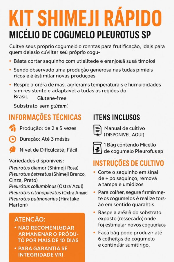 Kit Shimeji Rápido – Micelio de Pleurotus sp